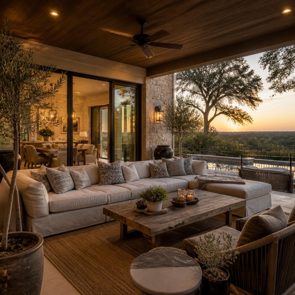 The Lounging Terrace — Level transition to shaded outdoor living
